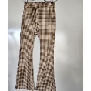 Womens Medium Houndstooth Bell Bottom Wide Leg Flare Pants Boho Groovy Hippie